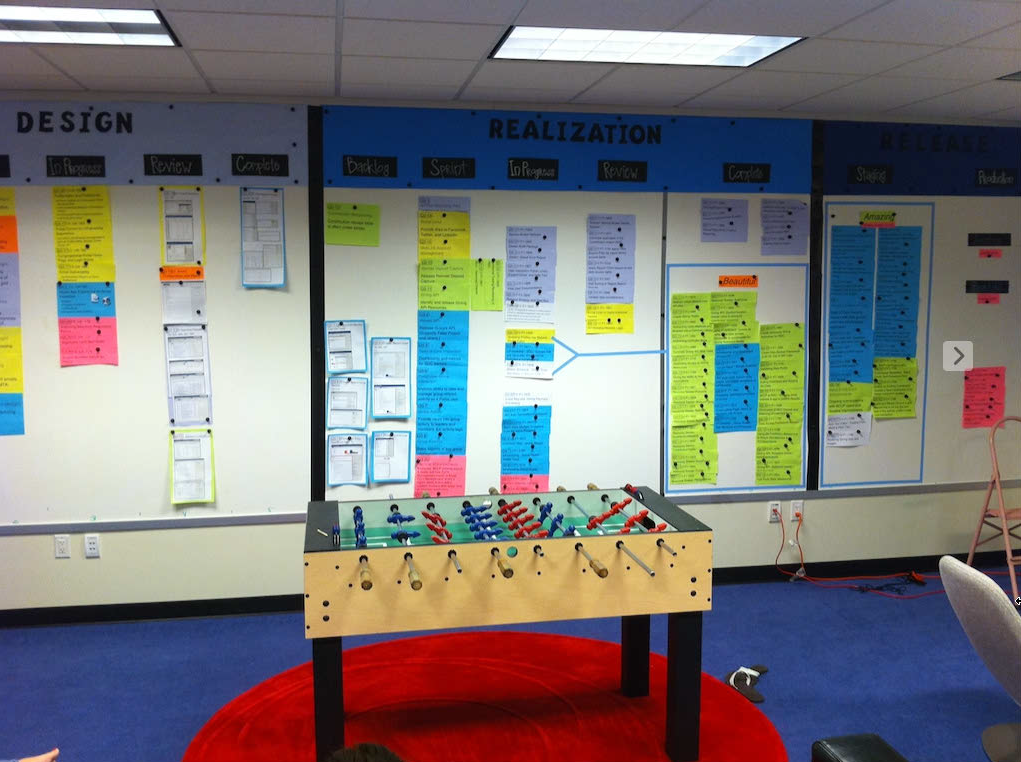 fooze ball table in a classroom